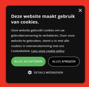 Cookies en privacy box in website